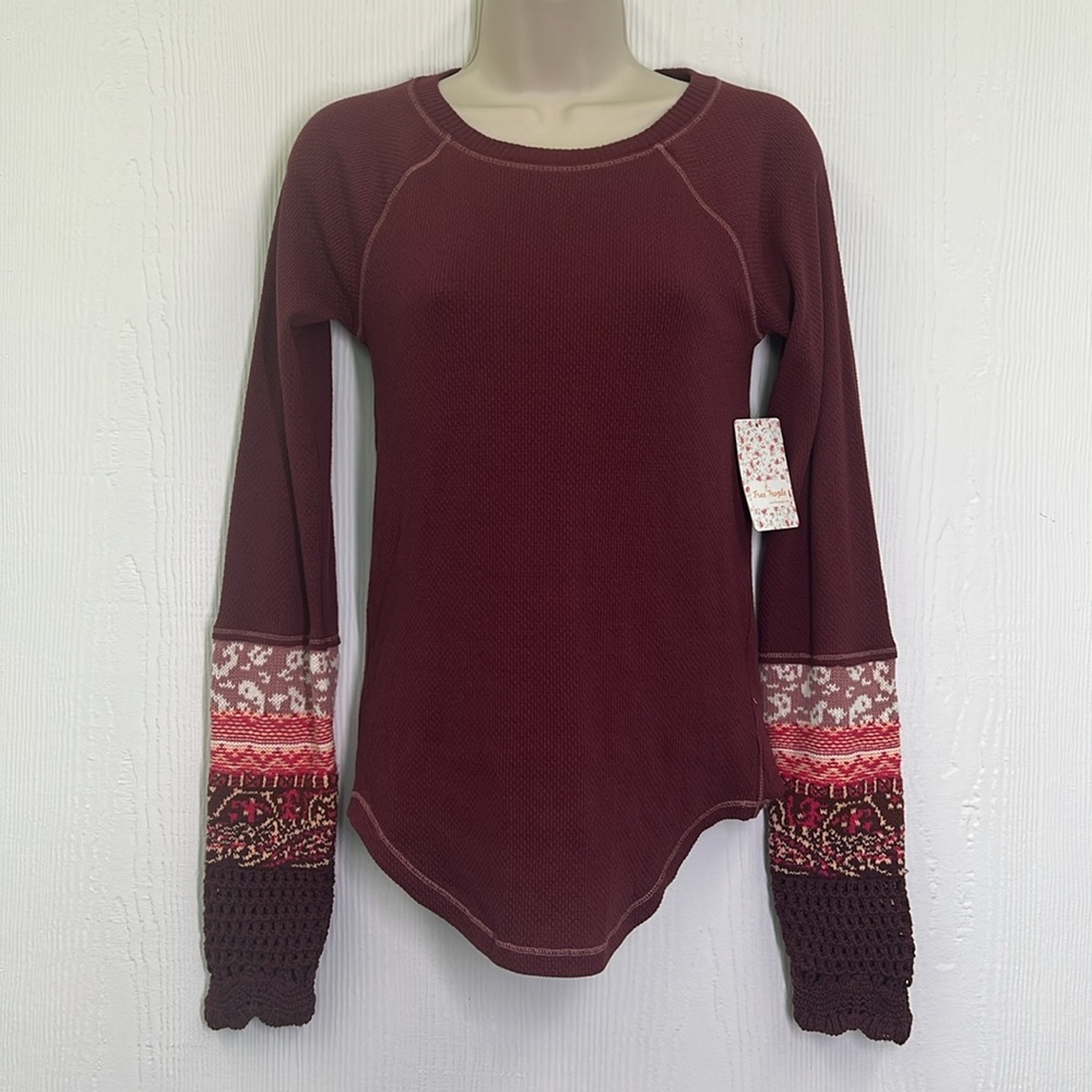Free People - NWT In The Mix Rio Vino Thermal Long Sleeve Fun Top Size Medium - Picture 3 of 12